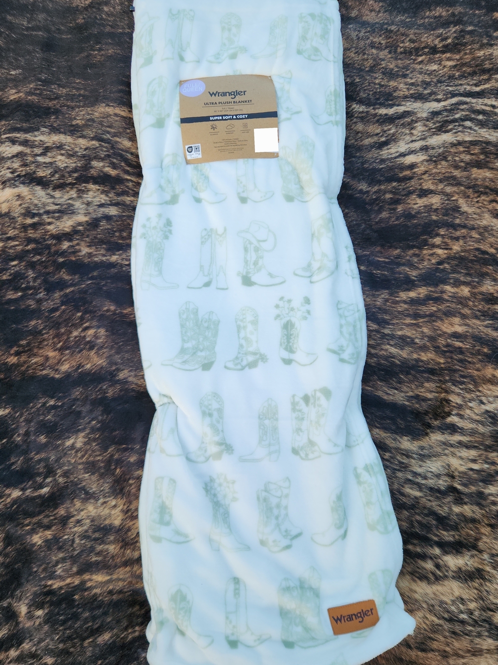 Wrangler Full/Queen Plush Blanket with Green Cowboy Boot Print